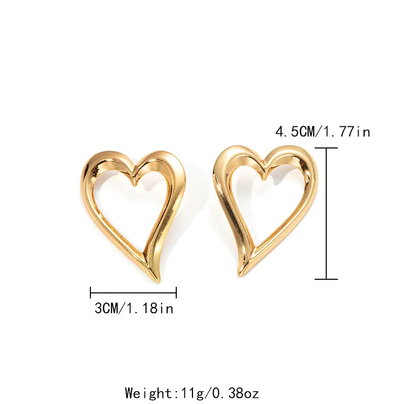 1 Piece Cute Sweet Heart Shape Plating Hollow Out 304 Stainless Steel 14K Gold Plated Drop Earrings Ear Studs