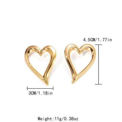 1 Piece Cute Sweet Heart Shape Plating Hollow Out 304 Stainless Steel 14K Gold Plated Drop Earrings Ear Studs