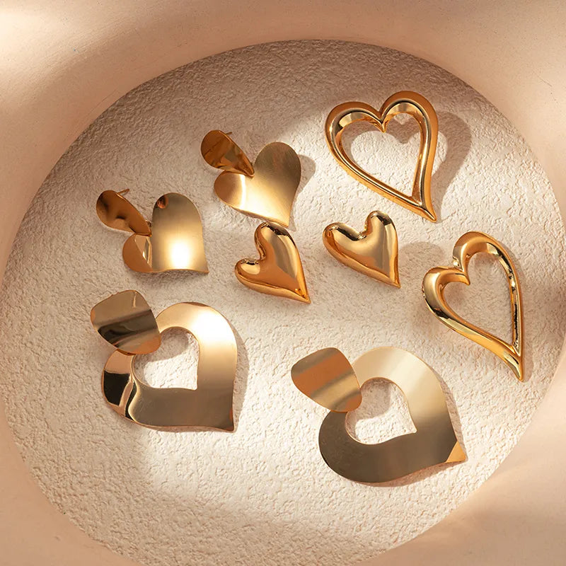 1 Piece Cute Sweet Heart Shape Plating Hollow Out 304 Stainless Steel 14K Gold Plated Drop Earrings Ear Studs