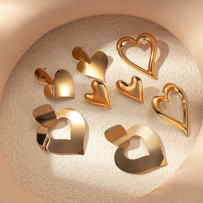 1 Piece Cute Sweet Heart Shape Plating Hollow Out 304 Stainless Steel 14K Gold Plated Drop Earrings Ear Studs