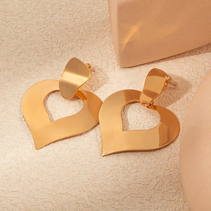 1 Piece Cute Sweet Heart Shape Plating Hollow Out 304 Stainless Steel 14K Gold Plated Drop Earrings Ear Studs