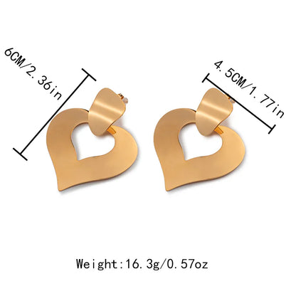 1 Piece Cute Sweet Heart Shape Plating Hollow Out 304 Stainless Steel 14K Gold Plated Drop Earrings Ear Studs