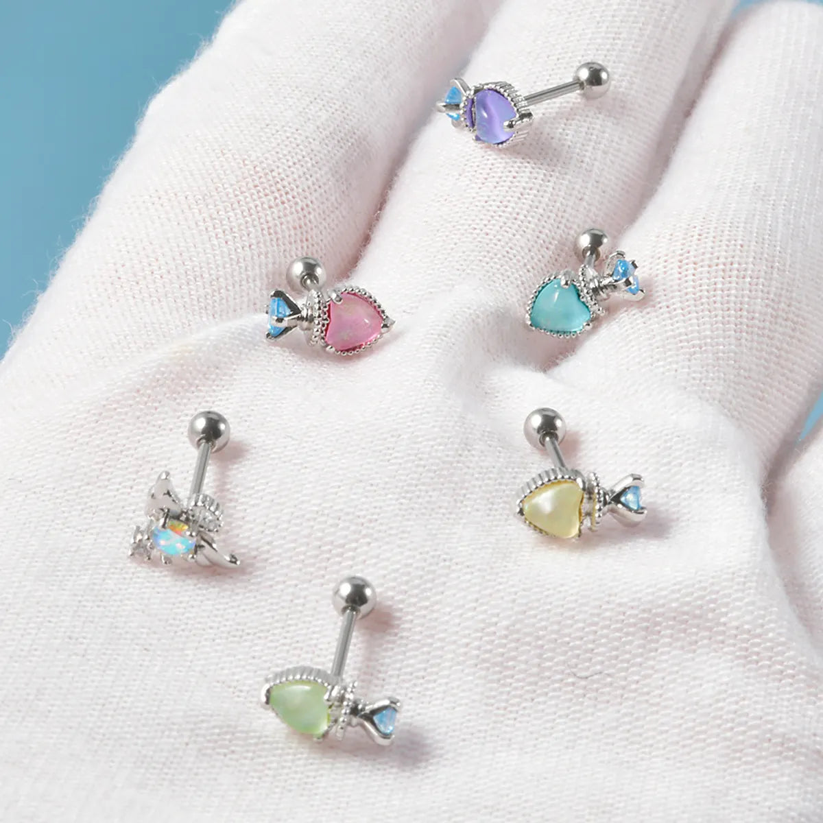 1 Piece Cute Sweet Heart Shape Rhombus Plating Inlay Stainless Steel Artificial Gemstones Ear Studs