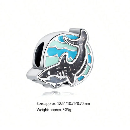 1 Piece Diameter 11.8mm Hole 4~4.9mm Sterling Silver Rhodium Plated Irregular Shark Whale Polished Beads