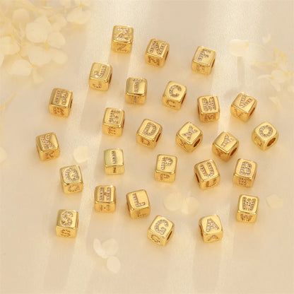 1 Piece Diameter 9mm Copper Zircon 18K Gold Plated Letter Polished Beads Chain