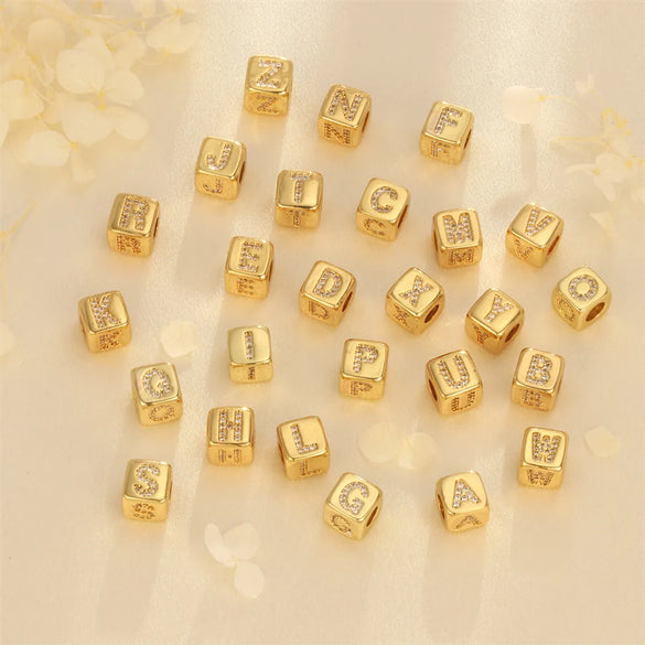 1 Piece Diameter 9mm Copper Zircon 18K Gold Plated Letter Polished Beads Chain