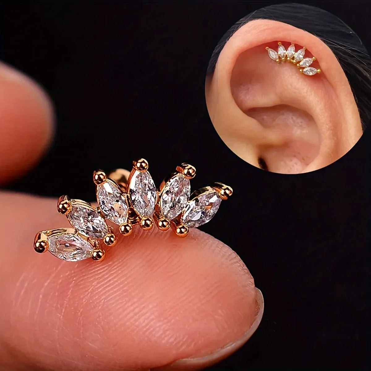 1 Piece Ear Cartilage Rings & Studs Basic Modern Style Simple Style Leaves 304 Stainless Steel Inlay Zircon 18K Gold Plated Ear Cartilage Rings & Studs