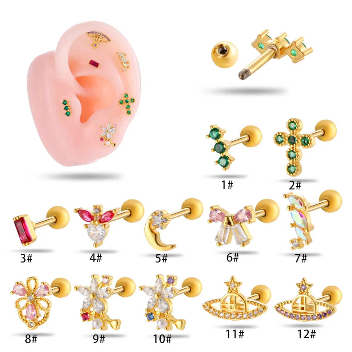 1 Piece Ear Cartilage Rings & Studs Casual Classic Style Korean Style Flower Bow Knot Copper Inlay Zircon