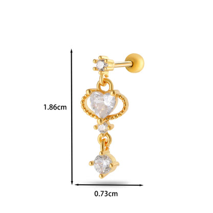 1 Piece Ear Cartilage Rings & Studs Casual Classic Style Korean Style Moon Heart Shape Copper Inlay Zircon