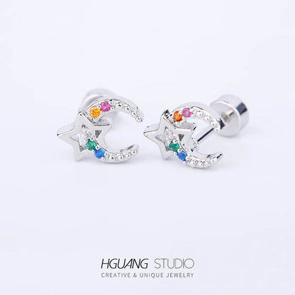 1 Piece Ear Cartilage Rings & Studs Casual Cute Simple Style Leaf Heart Shape Crown 316L Stainless Steel  Copper Inlay Zircon Gold Plated Ear Cartilage Rings & Studs