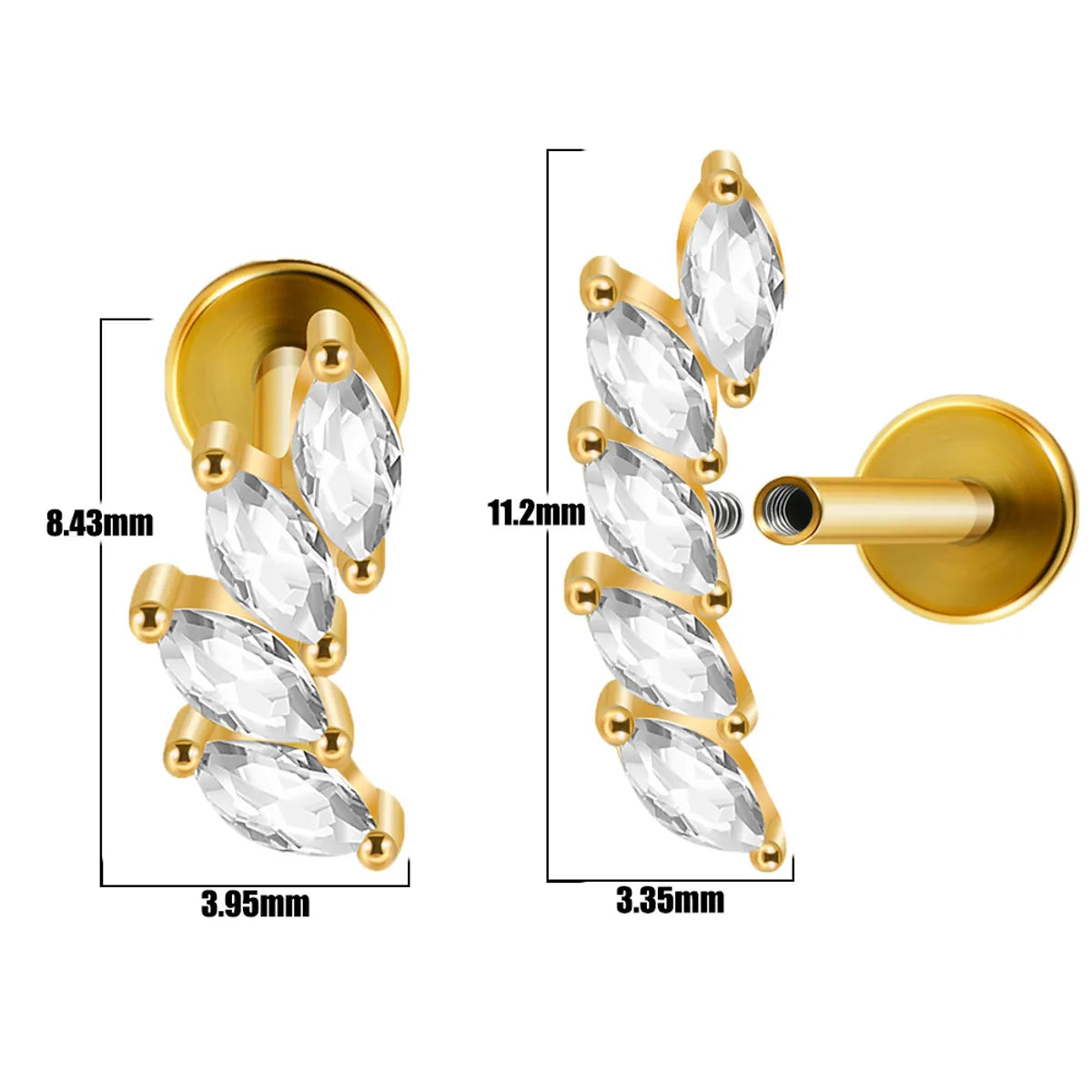 1 Piece Ear Cartilage Rings & Studs Casual Elegant Shiny Solid Color 304 Stainless Steel Plating Inlay Zircon 18K Gold Plated Ear Cartilage Rings & Studs