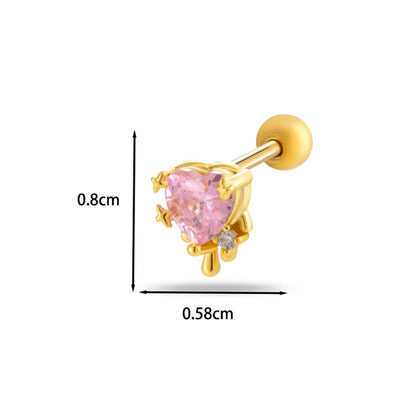 1 Piece Ear Cartilage Rings & Studs Casual French Style Korean Style Heart Shape Butterfly Copper Inlay Zircon