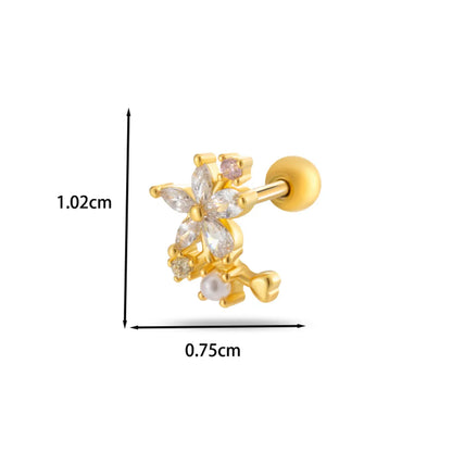 1 Piece Ear Cartilage Rings & Studs Casual French Style Korean Style Heart Shape Butterfly Copper Inlay Zircon