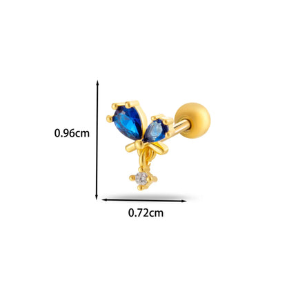 1 Piece Ear Cartilage Rings & Studs Casual French Style Korean Style Heart Shape Butterfly Copper Inlay Zircon