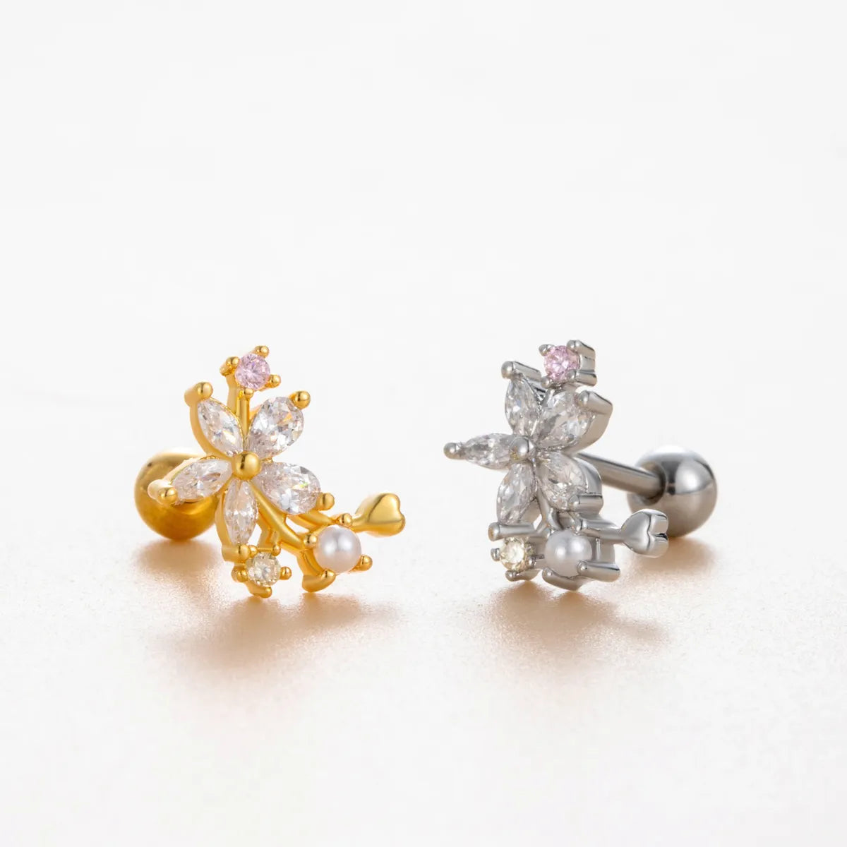 1 Piece Ear Cartilage Rings & Studs Casual Simple Style Classic Style Flower Copper Inlay Zircon Ear Cartilage Rings & Studs