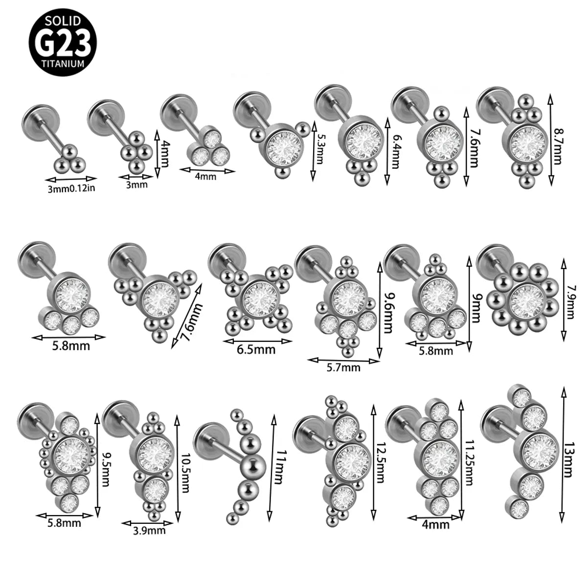 1 Piece Ear Cartilage Rings & Studs Casual Simple Style Commute Geometric G23 Titanium Inlay Zircon Lip Rings Ear Cartilage Rings & Studs