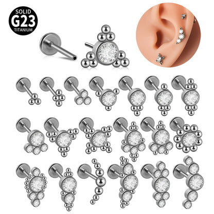 1 Piece Ear Cartilage Rings & Studs Casual Simple Style Commute Geometric G23 Titanium Inlay Zircon Lip Rings Ear Cartilage Rings & Studs