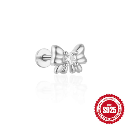 1 Piece Ear Cartilage Rings & Studs Casual Simple Style Geometric Bow Knot Sterling Silver Plating Inlay Zircon Ear Cartilage Rings & Studs