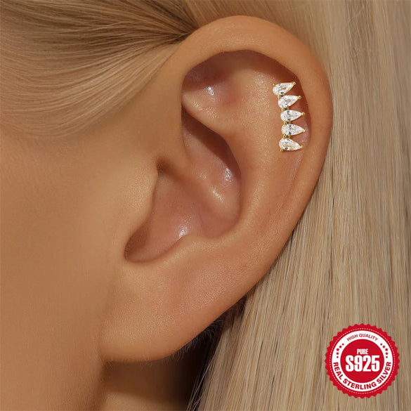 1 Piece Ear Cartilage Rings & Studs Casual Simple Style Geometric Sterling Silver Plating Zircon Ear Cartilage Rings & Studs