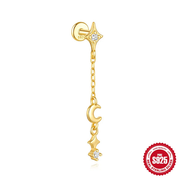 1 Piece Ear Cartilage Rings & Studs Casual Simple Style Geometric Sterling Silver Plating Zircon Ear Cartilage Rings & Studs