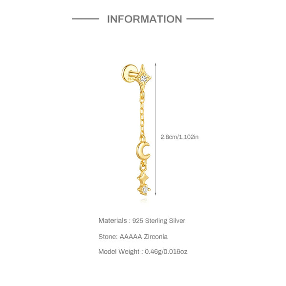 1 Piece Ear Cartilage Rings & Studs Casual Simple Style Geometric Sterling Silver Plating Zircon Ear Cartilage Rings & Studs