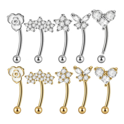 1 Piece Ear Cartilage Rings & Studs Casual Tropical Sweet Heart Shape Flower Butterfly 304 Stainless Steel Polishing Inlay Zircon 18K Gold Plated Lip Rings Ear Cartilage Rings & Studs