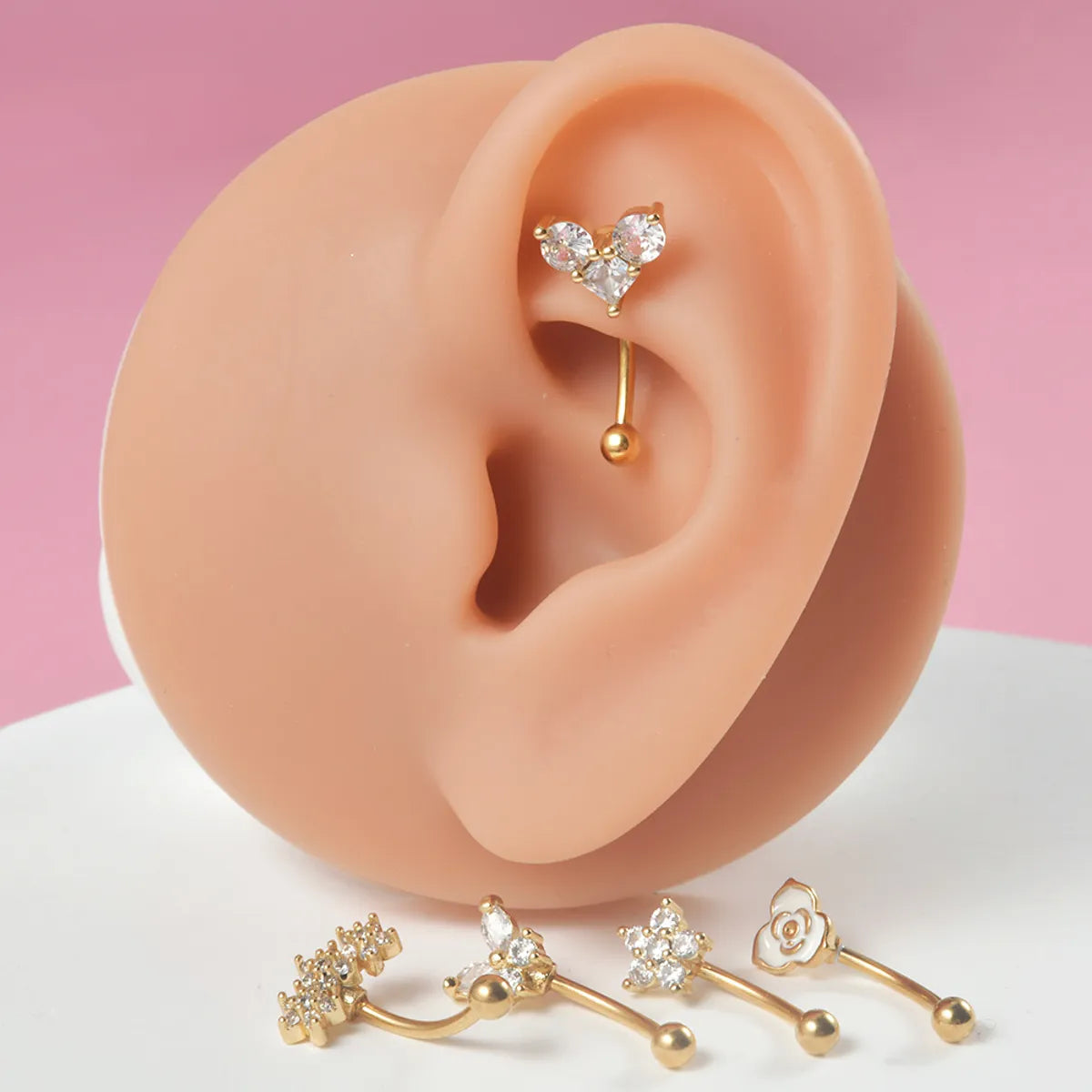 1 Piece Ear Cartilage Rings & Studs Casual Tropical Sweet Heart Shape Flower Butterfly 304 Stainless Steel Polishing Inlay Zircon 18K Gold Plated Lip Rings Ear Cartilage Rings & Studs