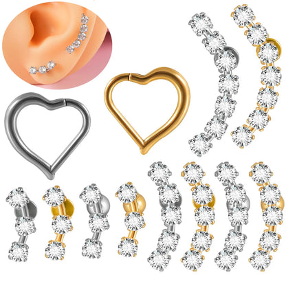 1 Piece Ear Cartilage Rings & Studs Casual Vacation Simple Style Geometric Heart Shape 304 Stainless Steel Inlay Zircon 18K Gold Plated Lip Rings Ear Cartilage Rings & Studs