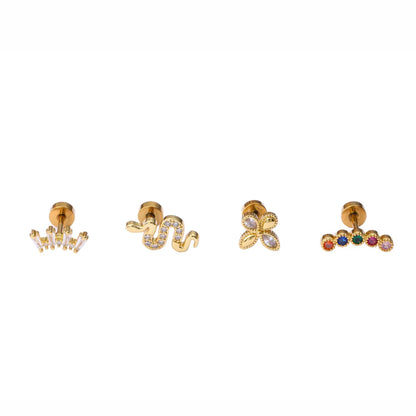 1 Piece Ear Cartilage Rings & Studs Classic Style Snake Butterfly Copper Polishing Inlay Zircon 18K Gold Plated Ear Cartilage Rings & Studs