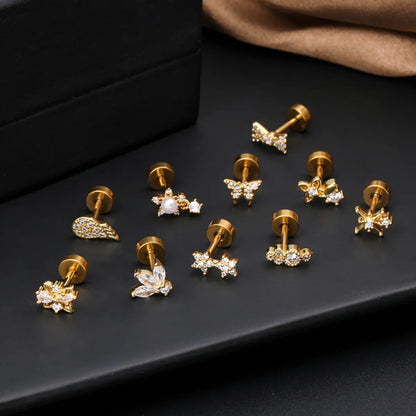 1 Piece Ear Cartilage Rings & Studs Classic Style Star Flower Butterfly 316 Stainless Steel  Copper Polishing Inlay Zircon 18K Gold Plated Ear Cartilage Rings & Studs