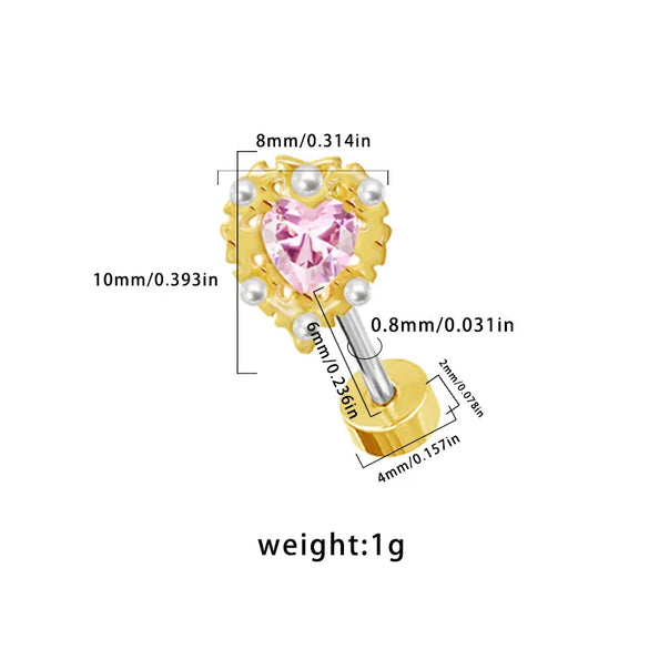 1 Piece Ear Cartilage Rings & Studs Hip-Hop Cool Style Heart Shape Butterfly Bow Knot 316 Stainless Steel  Copper Inlay Resin Glass Gold Plated