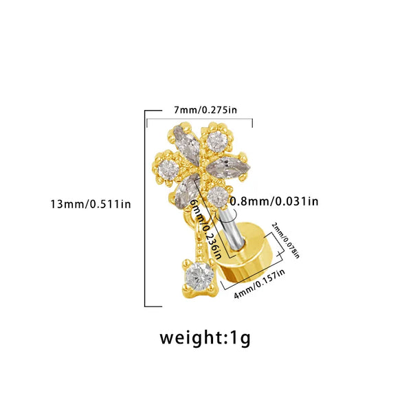 1 Piece Ear Cartilage Rings & Studs Hip-Hop Cool Style Heart Shape Butterfly Bow Knot 316 Stainless Steel  Copper Inlay Resin Glass Gold Plated