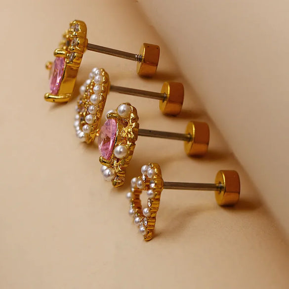 1 Piece Ear Cartilage Rings & Studs Hip-Hop Cool Style Heart Shape Butterfly Bow Knot 316 Stainless Steel  Copper Inlay Resin Glass Gold Plated