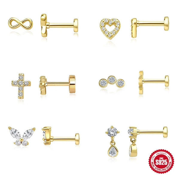 1 Piece Ear Cartilage Rings & Studs IG Style Cross Infinity Heart Shape 925 Sterling Silver Plating Inlay Zircon Ear Cartilage Rings & Studs