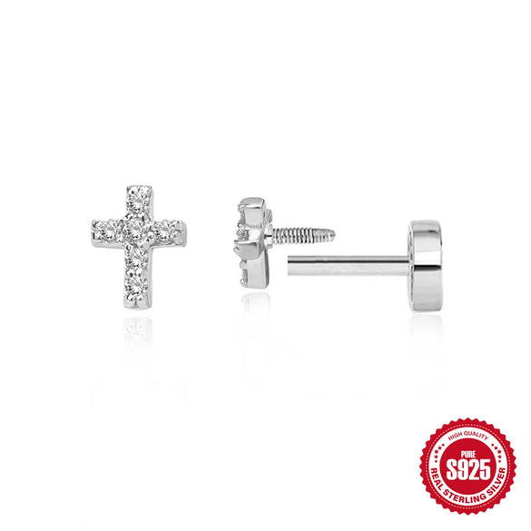 1 Piece Ear Cartilage Rings & Studs IG Style Cross Infinity Heart Shape 925 Sterling Silver Plating Inlay Zircon Ear Cartilage Rings & Studs