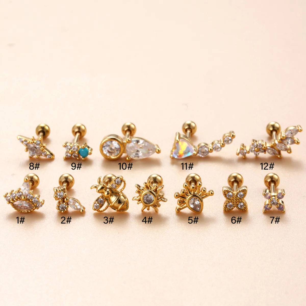 1 Piece Ear Cartilage Rings & Studs IG Style French Style Korean Style Water Droplets Flower Bee Copper Inlay Zircon