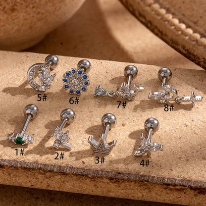 1 Piece Ear Cartilage Rings & Studs IG Style French Style Simple Style Cross Crown Flower Copper Inlay Zircon