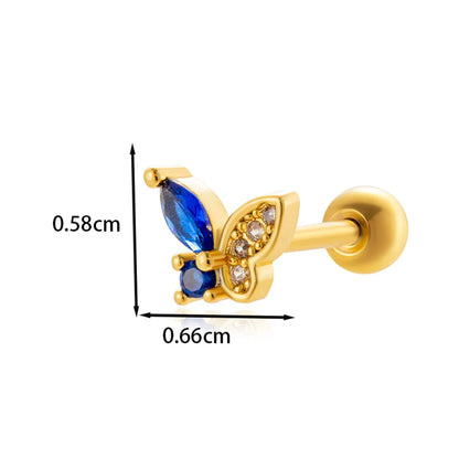 1 Piece Ear Cartilage Rings & Studs IG Style French Style Simple Style Star Flower Butterfly Copper Inlay Zircon