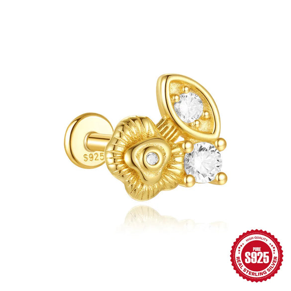 1 Piece Ear Cartilage Rings & Studs IG Style Geometric Flower Bow Knot 925 Sterling Silver Plating Inlay Zircon Ear Cartilage Rings & Studs