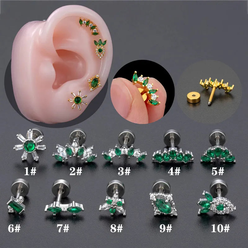 1 Piece Ear Cartilage Rings & Studs IG Style Modern Style Classic Style Geometric Flower Copper Polishing Plating Inlay Diamond 18K Gold Plated Ear Cartilage Rings & Studs