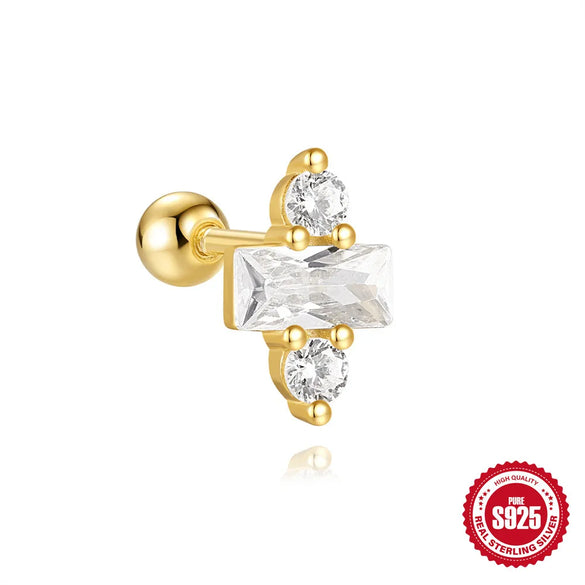 1 Piece Ear Cartilage Rings & Studs IG Style Shiny Geometric Star 925 Sterling Silver Plating Inlay Zircon Ear Cartilage Rings & Studs