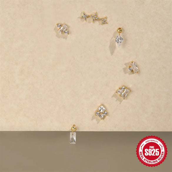 1 Piece Ear Cartilage Rings & Studs IG Style Shiny Geometric Star 925 Sterling Silver Plating Inlay Zircon Ear Cartilage Rings & Studs