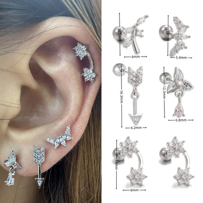 1 Piece Ear Cartilage Rings & Studs IG Style Simple Style Geometric Flower Brass Inlay Zircon Ear Cartilage Rings & Studs