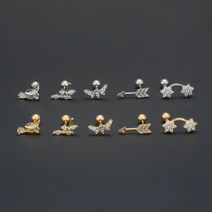 1 Piece Ear Cartilage Rings & Studs IG Style Simple Style Geometric Flower Brass Inlay Zircon Ear Cartilage Rings & Studs