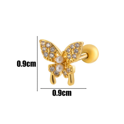 1 Piece Ear Cartilage Rings & Studs IG Style Simple Style Korean Style Heart Shape Butterfly Bow Knot Copper Inlay Zircon