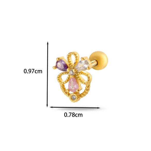 1 Piece Ear Cartilage Rings & Studs IG Style Vintage Style Simple Style Heart Shape Flower Butterfly 316 Stainless Steel  Copper Inlay Zircon Ear Cartilage Rings & Studs