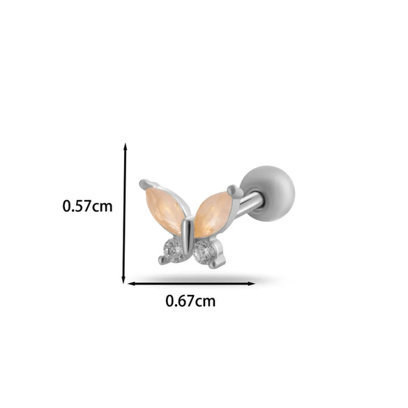 1 Piece Ear Cartilage Rings & Studs IG Style Vintage Style Simple Style Heart Shape Flower Butterfly 316 Stainless Steel  Copper Inlay Zircon Ear Cartilage Rings & Studs