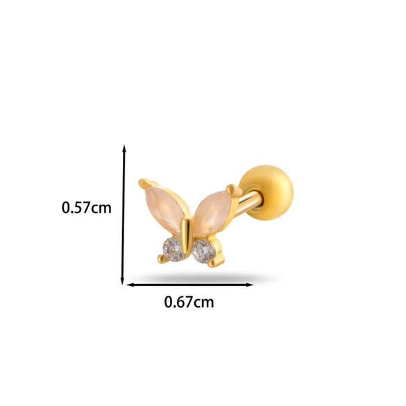 1 Piece Ear Cartilage Rings & Studs IG Style Vintage Style Simple Style Heart Shape Flower Butterfly 316 Stainless Steel  Copper Inlay Zircon Ear Cartilage Rings & Studs