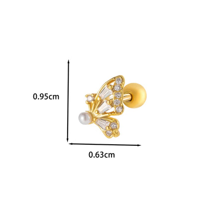 1 Piece Ear Cartilage Rings & Studs Princess Cute Sweet Heart Shape Butterfly Bow Knot 316 Stainless Steel  Copper Inlay Zircon Ear Cartilage Rings & Studs