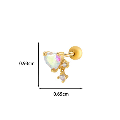 1 Piece Ear Cartilage Rings & Studs Princess Cute Sweet Heart Shape Butterfly Bow Knot 316 Stainless Steel  Copper Inlay Zircon Ear Cartilage Rings & Studs